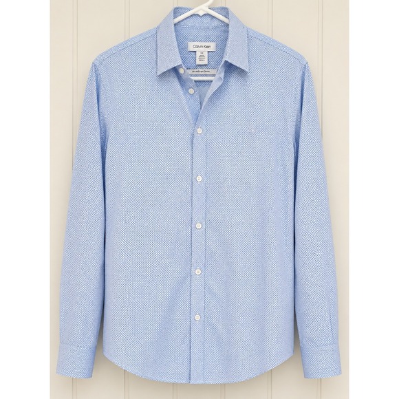 Calvin Klein Other - Calvin Klein Mens Slim Fit Geometric Micro Print Button Down Shirt Blue Large